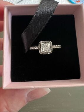 Pandora Sterling Silver Clear Halo Square CZ Ring - Women Jewelry